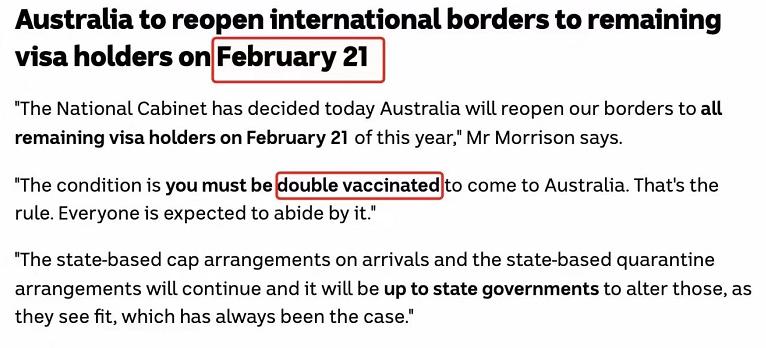 好消息!澳洲2月21日将全面开放国境
